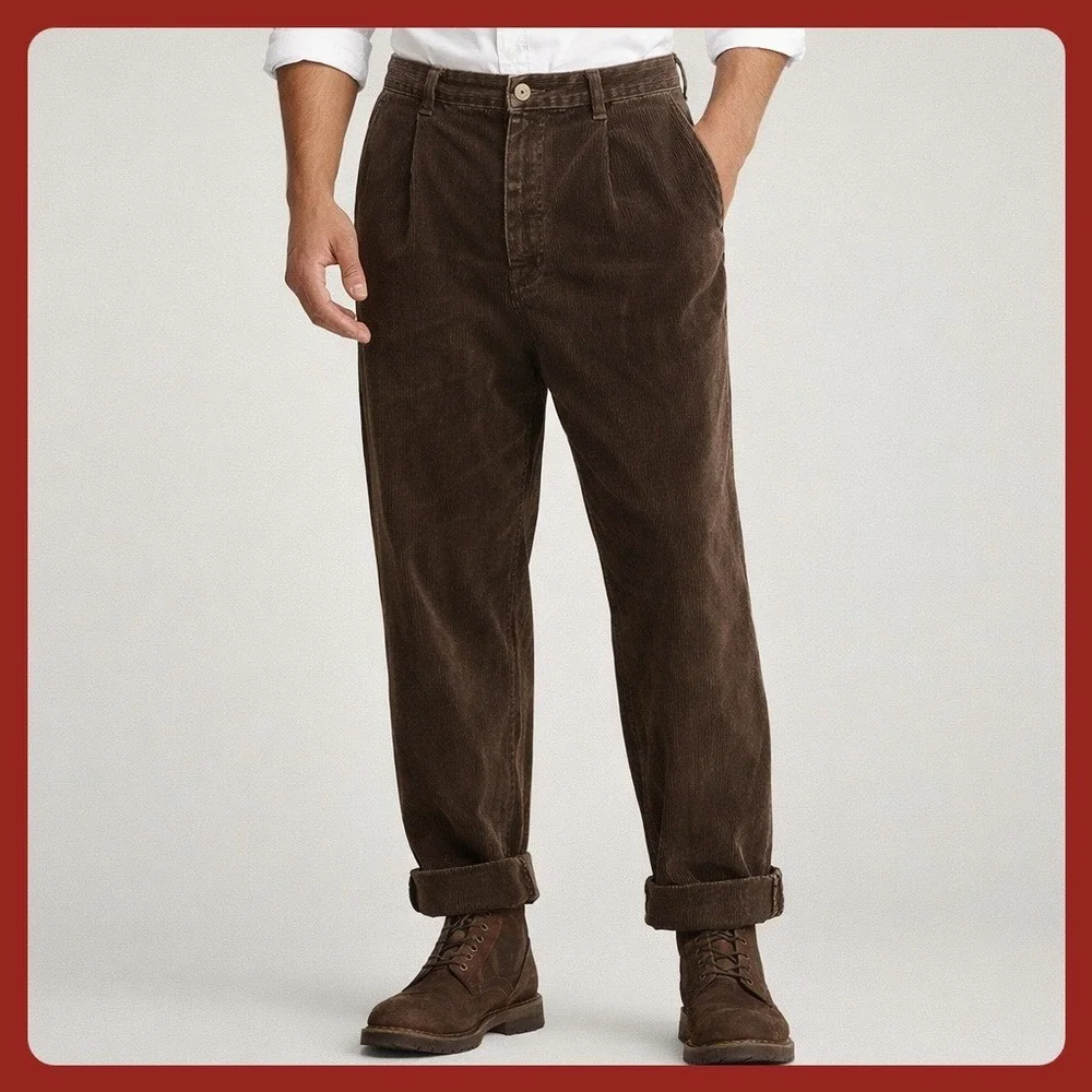 Vintage VTG Polo Ralph Lauren Andrew Corduroy Pleated Pants‎ Mens 35x30